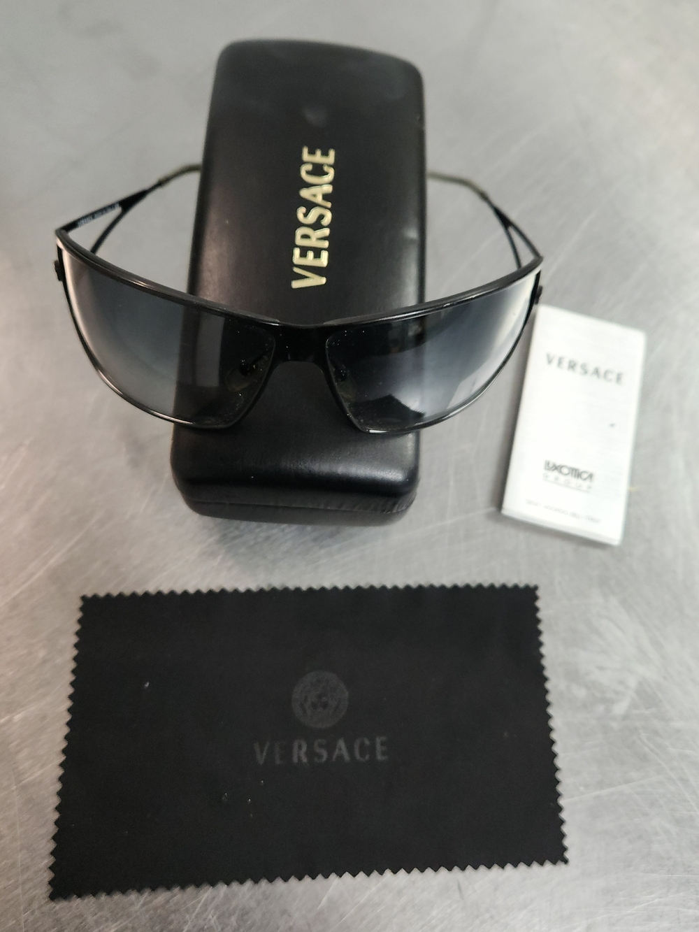 Versace Men’s Black Shield Sunglasses with Dark Gradient Lenses